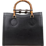 Gucci Black Leather Bamboo Handle Handbag