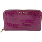 Miu Miu Crocodile Embossed Leather Zip Around Wallet