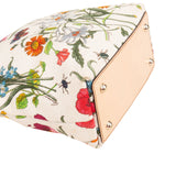 Gucci Floral Print Canvas Bamboo Handle Tote Shoulder Bag
