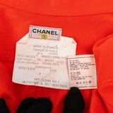 Chanel Red Silk CC Emblem Button-Down Blouse Longsleeve Shirt (D38 / FR40)