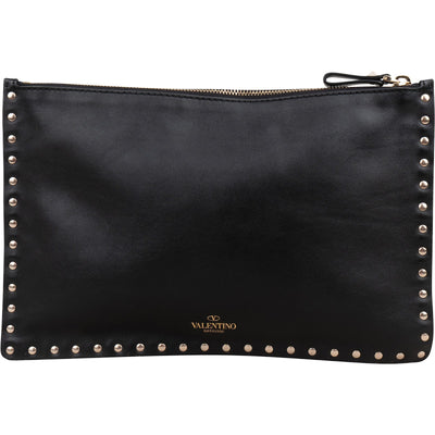 Valentino Black Leather Rockstud Clutch