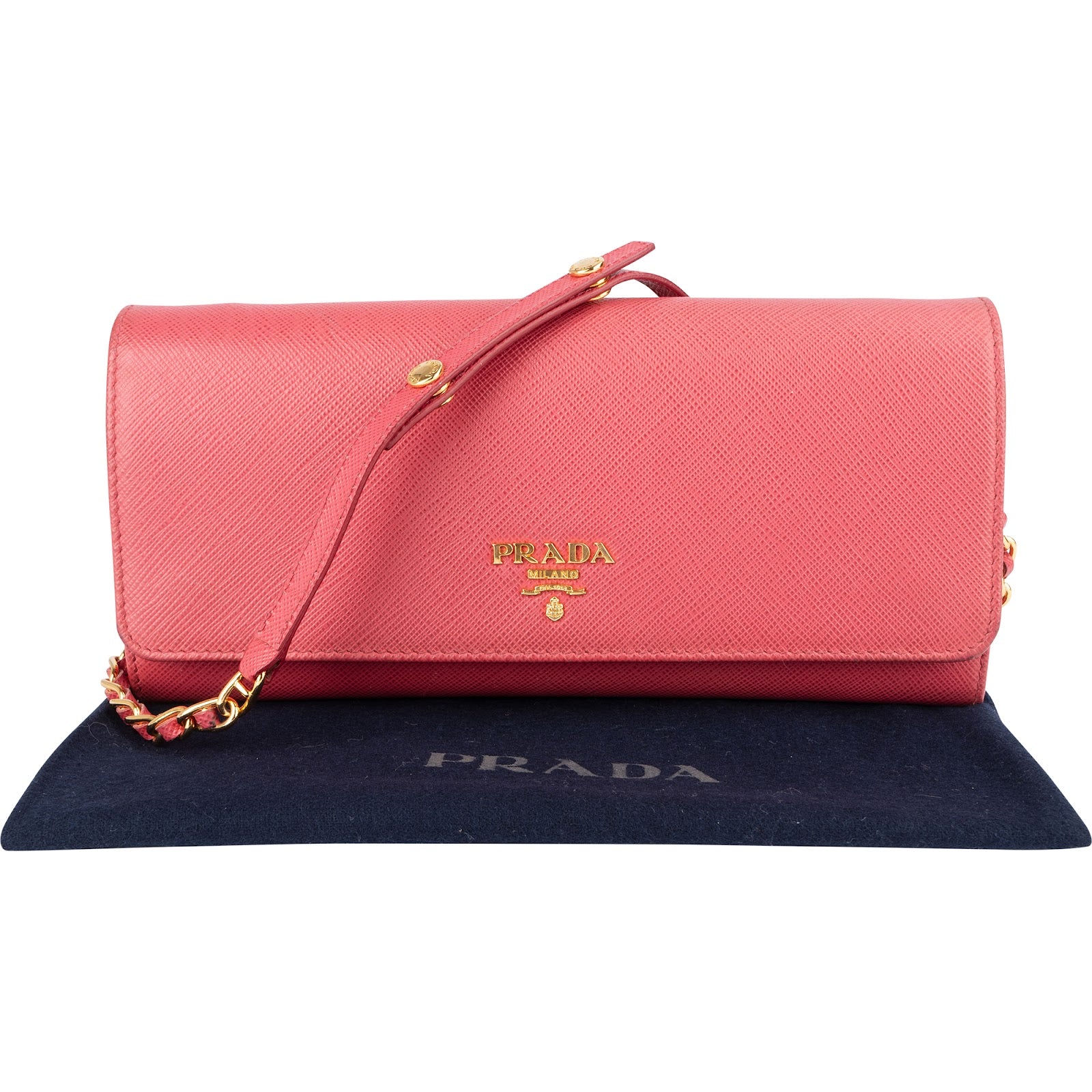 Prada Pink Saffiano Leather Wallet On Chain Crossbody Bag - vintageandkickz