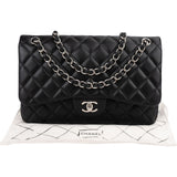 Chanel Quilted Lambskin Palladium Jumbo Double Flap Crossbody Bag