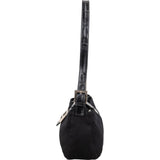 Fendi Black Cotton Baguette Buckle Shoulder Bag