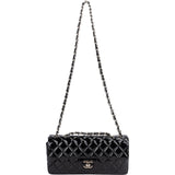 Chanel Quilted Patent Leather East West Single Flap Shoulder Bag