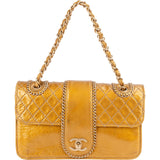 Chanel Crinkled Stitched Patent Leather Chain Around Single Flap Shoulder Bag