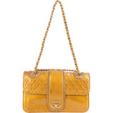 Chanel Crinkled Stitched Patent Leather Chain Around Single Flap Shoulder Bag