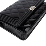 Chanel Patent Leather Quilted Boy Wallet On Chain Crossbody Bag