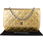 Chanel Ribbed Metallic Patent Leather Wallet On Chain Crossbody Bag - vintageandkickz