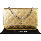Chanel Ribbed Metallic Patent Leather Wallet On Chain Crossbody Bag - vintageandkickz