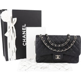 Chanel Quilted Caviar Leather Palladium Jumbo Double Flap Crossbody Bag