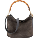 Gucci Suede & Leather Bamboo Top Handle Handbag