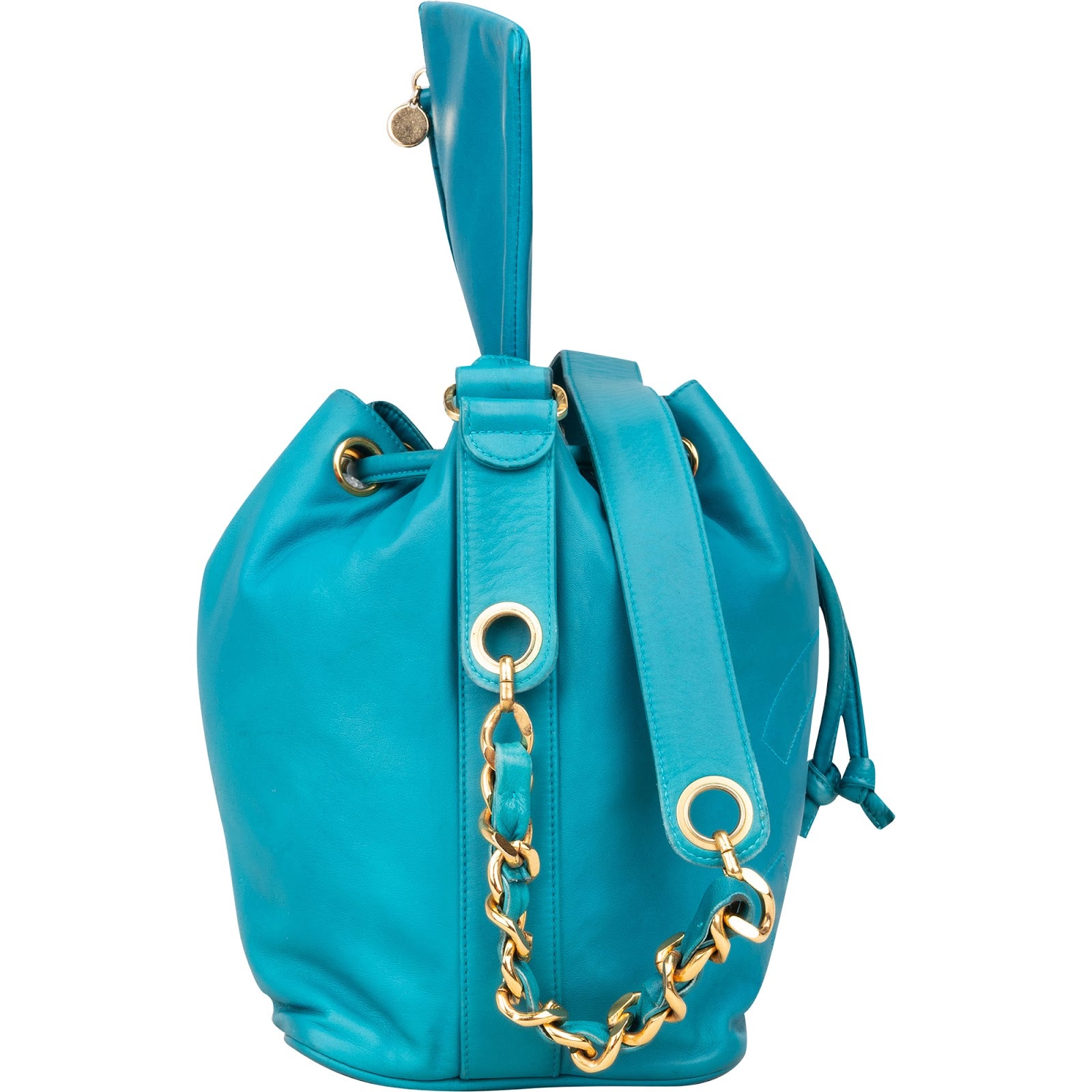 Chanel Lambskin Leather CC Drawstring Bucket Crossbody Bag - vintageandkickz