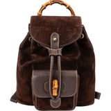Gucci Brown Suede Small Bamboo Backpack