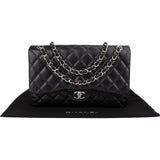 Chanel Quilted Lambskin Palladium Jumbo Double Flap Crossbody Bag