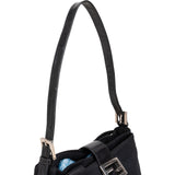 Fendi Black Cotton Baguette Buckle Shoulder Bag