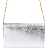 Saint Laurent Silver Metallic Leather Belle De Jour Wallet On Chain Crossbody Bag