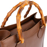 Gucci Brown Pebbled Leather Bamboo Top Handle Tote Handbag
