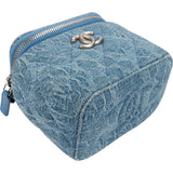 Chanel Quilted Denim Camellia Monogram Adjustable Mini Vanity Case Crossbody Bag