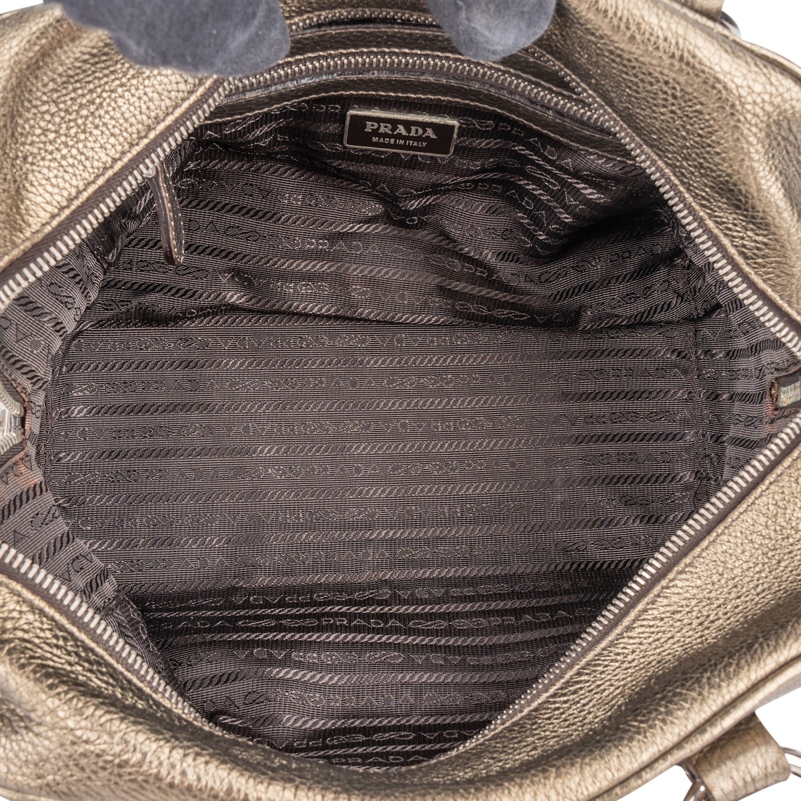 [🔄️B11 / F19] Prada Metallic Pebbled Leather Bauletto Bag Handbag - vintageandkickz