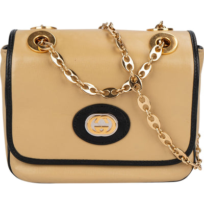 Gucci Leather GG Vintage Marina Chain Double Flap Crossbody Bag