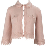 Chanel 2026SS Pink Cashmere CC Buttons Crochet Cropped Cardigan (FR36)