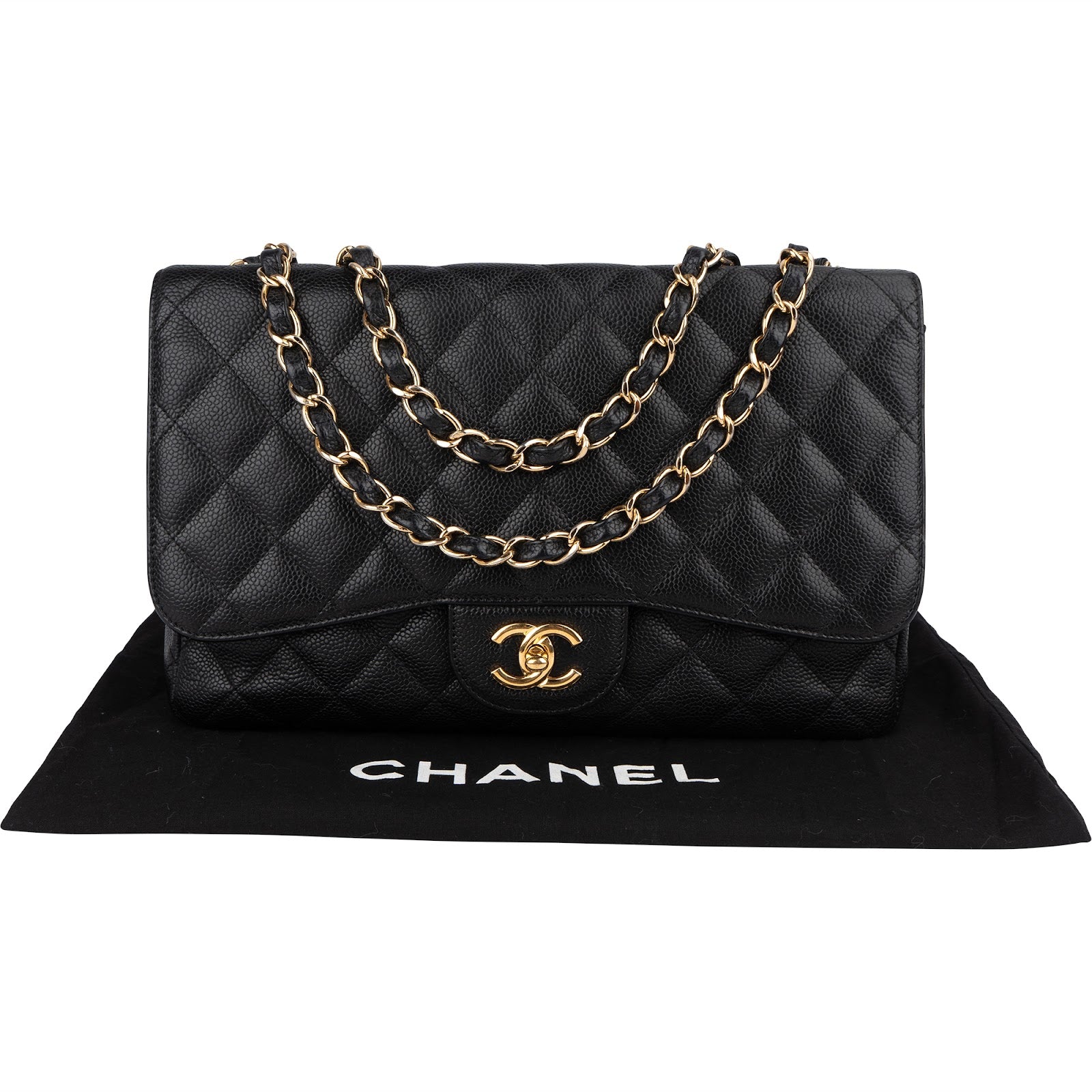Chanel Quilted Caviar Leather Jumbo Single Flap Crossbody Bag - vintageandkickz