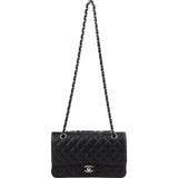 Chanel Quilted Caviar Leather Palladium Medium Double Flap Shoulder Bag