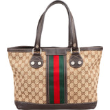 Gucci Monogram GG Canvas Web Detail Tote Shoulder Bag