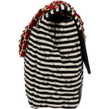 Chanel Striped Cotton Leather Single Flap Crossbody Bag