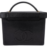 Chanel Black Caviar Leather 24K Gold CC Top Handle Vanity Case Handbag