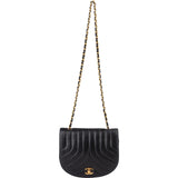 Chanel Chevron Lambskin Half Moon Single Flap Crossbody Bag