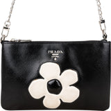 Prada Saffiano Patent Leather Flower Shoulder Bag