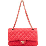Chanel Quilted Lambskin Medium Double Flap Shoulder Bag Hot Pink