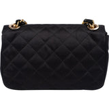 Chanel Black Quilted Satin 24K Gold Mini Single Flap Crossbody Bag