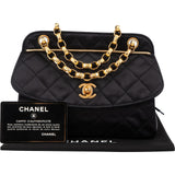 Chanel Navy Quilted Satin Top Bar 24K Gold Single Flap Small Crossbody Bag