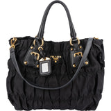 Prada Black Tessuto Gaufre Drawstring Tote Handbag