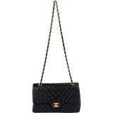 Chanel Quilted Lambskin Chevron Medium 24K Gold Double Flap Shoulder Bag