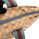 Gucci Monogram GG Canvas Blue Web Stripe Shopper Shoulder Bag