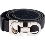 Salvatore Ferragamo Navy Nero Pebbled Leather Gancini Reversible Belt (90)
