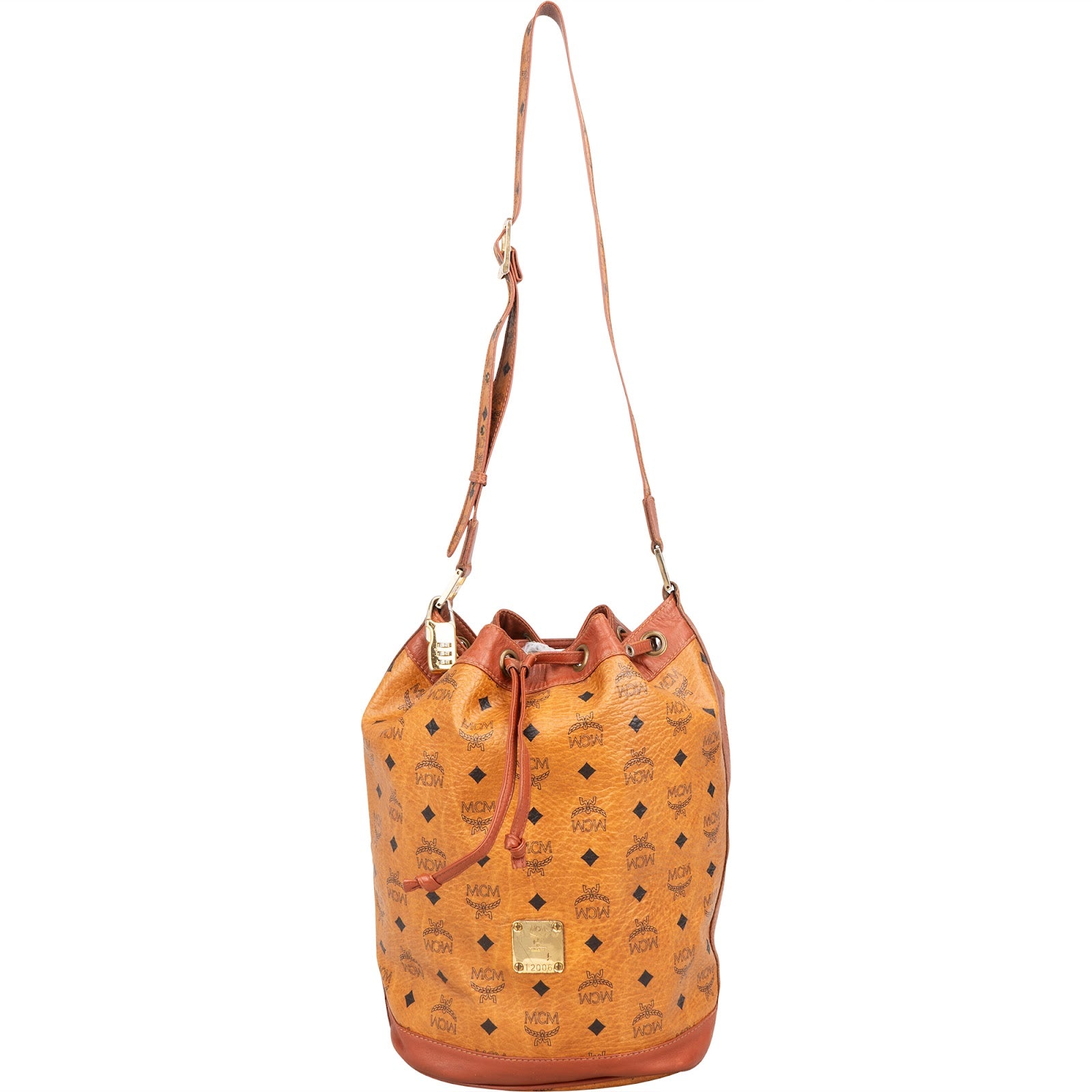 MCM Monogram Visetos Drawstring Bucket Crossbody Bag - vintageandkickz
