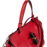 Gucci Red Pebbled Leather Bamboo Daily Top Handle Handbag