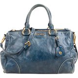 Miu Miu Blue Vitello Shine Leather Satchel Handbag