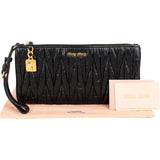 Miu Miu Black Matelassé Vitello Lux Leather Wristlet Clutch