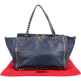 Valentino Garavani Navy Calfskin Large Rockstud Shopper Shoulder Bag