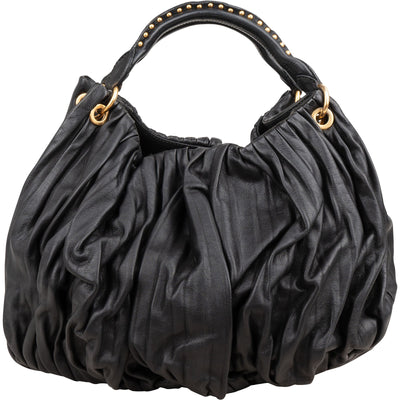 Miu Miu Nappa Leather Studded Hobo Handbag