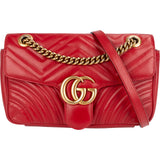 Gucci Red Quilted Leather Marmont GG Small Flap Crossbody Bag