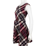 Burberry Blue Label Bordeaux Checked Wool Plaid Belted Top Dress (38)