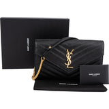 Saint Laurent Grain de Poudre Leather Monogram Wallet On Chain Crossbody Bag