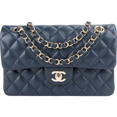 Chanel Quilted Caviar Leather Champagnee Gold Small Double Flap Shoulder Bag